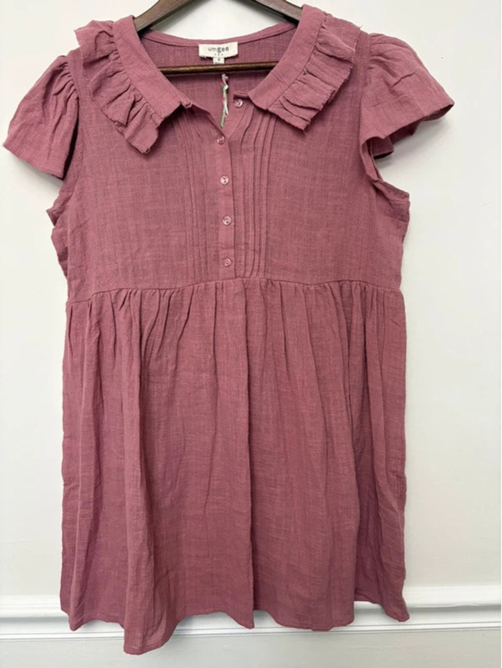 NWT Umgee Size M Mauve Ruffle Collar Babydoll Mini Dress Cottagecore